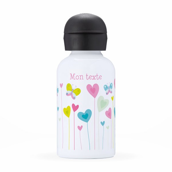 Isothermal Water Bottle Customizable  for kids Heart flowers Pattern