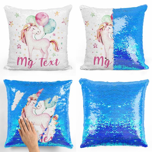 Magic Sequin Pillow / Cushion - Unicorn balloons